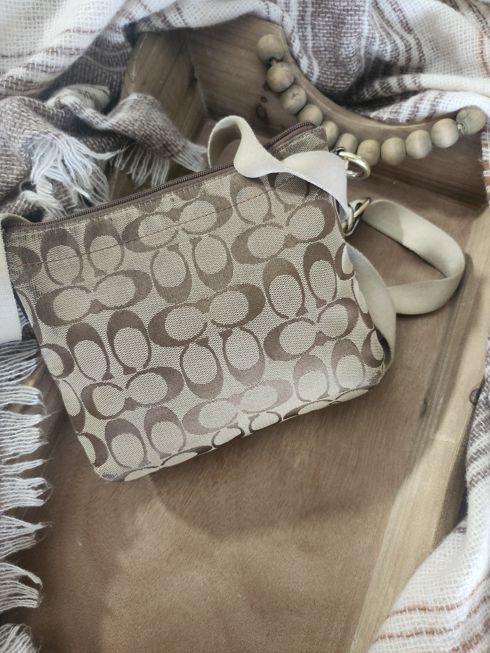 Coach Signature Canvas Small Crossbody in Khaki/Brown - Picture 3 of 6